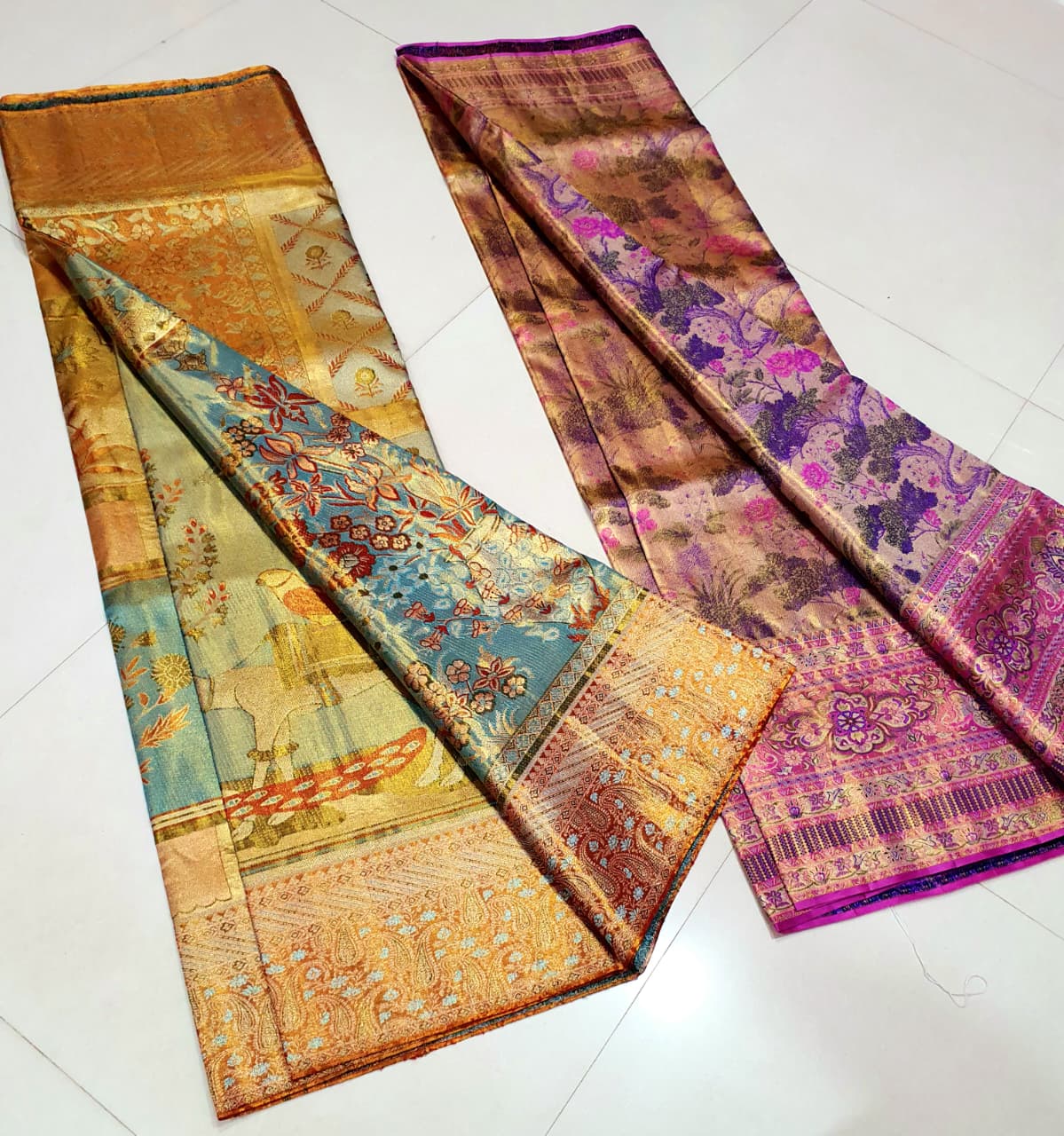Pure Kanchipuram Brocade Tissue Meenakari Bridal Silk Saree